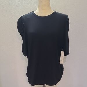 Cyrus Black Short Sleeve Puff Shoulder Top
